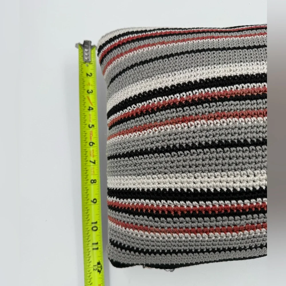 The SAK Home Square Crochet Knit Pillow Black Beige Red Gray 12”x 17